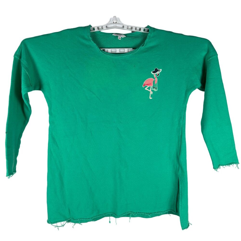 Crown & Ivy Womens Green Flamingo Print Long Sleeve Top - Size L